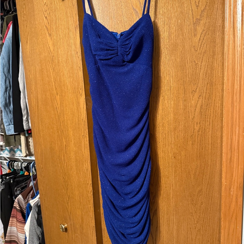 HOMECOMING DRESS Chic Royal Blue Ruched Mini Dress